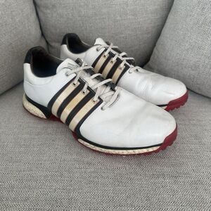 Adidas Tour 360 Boost XT Leather Golf Sneakers Mens 12 White BD7124 Spikes